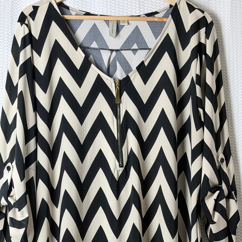 Tacera Shift Dress Women Plus Size 2X Black Chevron Mod Business Relaxed Knit - Picture 3 of 9